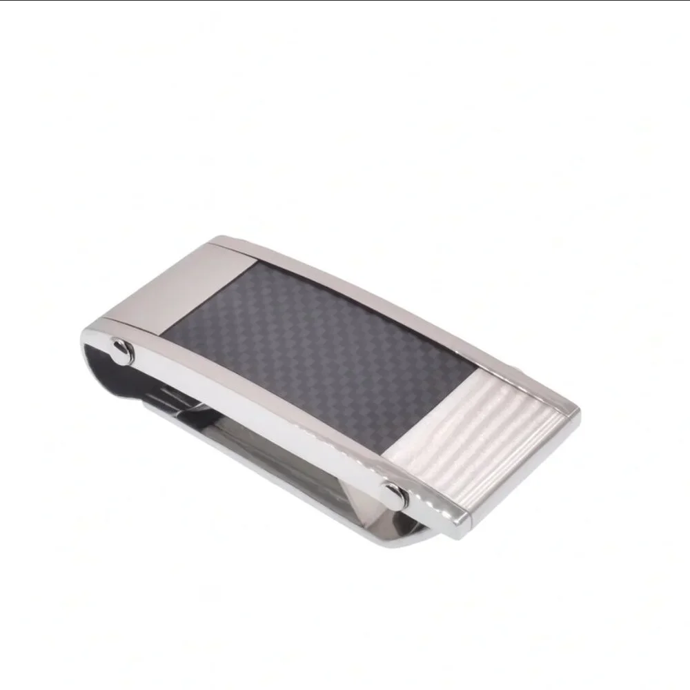 Rhodium Plated Stainless Steel Carbon Fiber Inlay 19.5mm x 52mm Money Clip